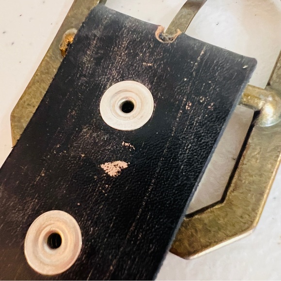 Leather Pink Clear Studded Dark Gray Ladies Fashion Belt Brass Buckle Size M/36" - Picture 7 of 9